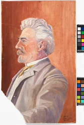 Ritratto di Leopold Czihaczek su sfondo rosso