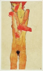 Maedchenakt mit verschraenkten Armen (ragazza nuda con ... (acquerello e carboncino))