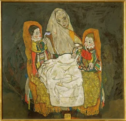 Madre con due bambini (olio su tela)