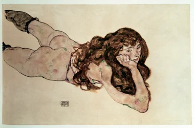 Nudo femminile con pancia piatta. Disegno di Egon Schiele
