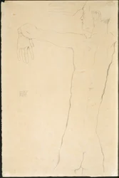 Uomo nudo con le braccia alzate (recto)