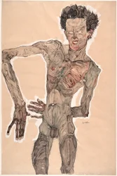 Autoritratto nudo, con smorfia, 1910