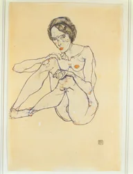 Donna nudaGouache, acquerello e matita. Firmato e datato, in basso a destra (gouache, acquerello e matita)