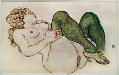Nudo con calze verdi (guazzo e pastello nero)