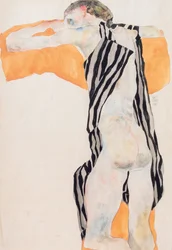 Ragazza nuda reclinata in camicia a righe, 1911