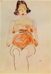 Roter Akt, schwanger [Nudo rosso, incinta] (acquerello e carboncino)