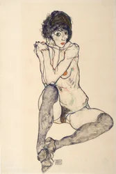 Nudo femminile seduto, gomiti appoggiati sul ginocchio destro, 1914