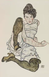 Donna seduta con le gambe raccolte, 1917