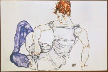 Donna seduta con calze viola ... (gouache e pastello nero)