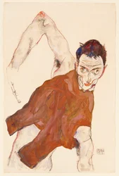 Autoritratto in giubba con gomito destro alzato, 1914