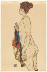 Nudo in piedi con abito a motivi. 1917