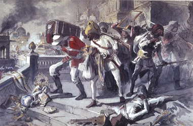 Truppe britanniche e indiane saccheggiano il Kaisarbagh durante la cattura di Lucknow a marzo