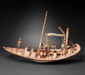 Modello di barca a vela che trasporta una mummia, c.1900-1885 a.C.