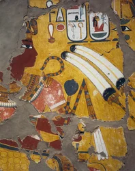 Amenhotep III con flabello, scettro e flagello, pittura dalla Tomba di Amenhotep III a Tebe, Civiltà Egizia, Nuovo Regno, XVIII dinastia