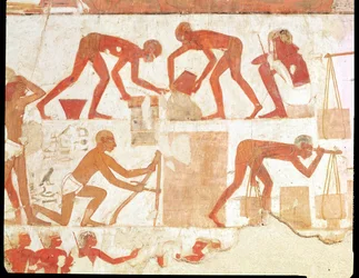 Costruzione di un muro, dalla tomba di Rekhmire, visir di Tuthmosis III e Amenhotep II, Nuovo Regno