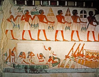 ARTE EGIZIANA: Pittura murale nella Tomba di Nakht a Elwet el-Sheik Abdel Q..., 1425 ca. a.C. (pietra calcarea)