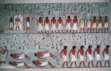 Egitto, Luxor, Valle dei Re, Tomba di Horemheb, pittura murale