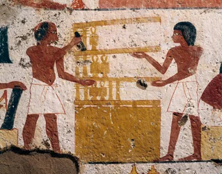 Egitto, Luxor, Tebe Ovest, Valle dei Nobili. Tomba di Nenamon e Ipuki. Affresco che raffigura falegnami al lavoro. (Nuovo Regno, XVIII Dinastia)