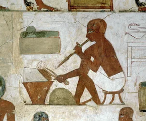 Orafi che cesellano una ciotola (pittura murale)