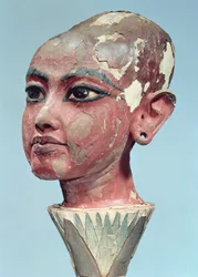 Testa del re bambino Tutankhamon (c.1370-52 a.C.) che emerge da un fiore di loto, trovata all