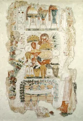 Nebamun riceve offerte da suo figlio, dalla tomba di Nebamun, c.1350 a.C.