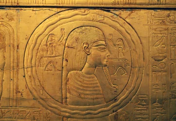 Rilievo sul pannello esterno sinistro della seconda cappella funeraria, Tesoro di Tutankhamon, Egitto, civiltà egizia, Nuovo Regno, Dinastia XVIII