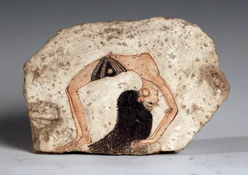 Una donna acrobata danzatrice, Ostrakon. Calcare, circa 1295-1186 a.C.