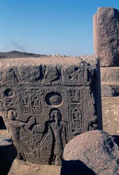 Blocco con rilievi e iscrizioni di Ramses II, Grande Tempio di Amon, Tanis, Egitto, Nuovo Regno, Dinastia XIX