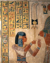 Egitto, Luxor, Antica Tebe, Valle delle Regine. Tomba di Amon Khopechef, figlio di Ramses II principe con flabello (ventaglio)