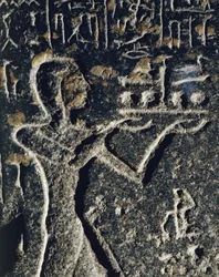 Statua in granito che raffigura il principe Merneptah in adorazione, dedicata al dio Ptah