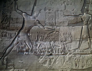 Prigionieri libici, rilievo, parete esterna della Grande Sala Ipostila, Tempio di Amon, Complesso del Tempio di Karnak (Lista del Patrimonio Mondiale UNESCO)