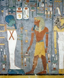 Maat, Ramses I, Pilastro di Ptah e Osiride, affreschi dalla camera sepolcrale della Tomba di Ramses I, Valle dei Re, Luxor, Tebe (Patrimonio Mondiale dell
