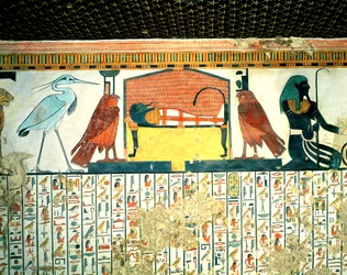 Mummia su un letto funebre con varie divinità, dalla Tomba di Nefertari, Nuovo Regno
