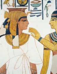 Nefertari incontra la dea Iside, affresco, facciata nord del quarto pilastro, camera funeraria, Tomba di Nefertari (QV66), Valle delle Regine, Tebe (Lista del Patrimonio Mondiale Unesco)
