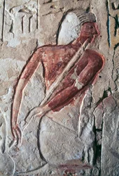 Rilievo raffigurante suonatore di flauto, tomba di Leteya, Saqqara, Egitto, civiltà egizia, Nuovo Regno, XIX dinastia
