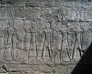 Scene di offerte agli dei, rilievo, pareti interne della Grande Sala Ipostila, complesso del tempio di Karnak (Patrimonio Mondiale dell