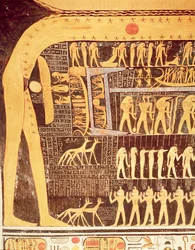 Dettaglio dal Libro del Giorno sul soffitto della camera funeraria della tomba di Ramses VI (regno 1143-1136 a.C.), Nuovo Regno