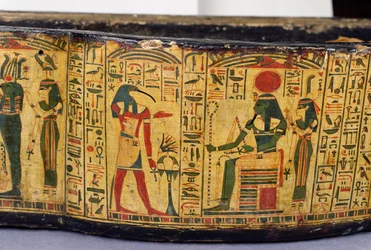 Dettaglio della base esterna del sarcofago della mummia di Nesyamun, possibilmente trovato a Deir El-Bahri, Nuovo Regno, c.1100 a.C.