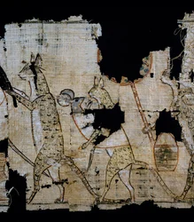 Papiro raffigurante scena satirica, ca 1100 a.C., risalente al regno di Ramses IX, Dettaglio, Civiltà egizia, Nuovo Regno, XX dinastia