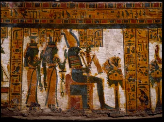 Antichità egizia: le divinità Iside e Nefti adorano Osiride