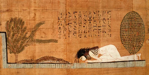 Papiro funerario che raffigura il defunto prostrato davanti al coccodrillo