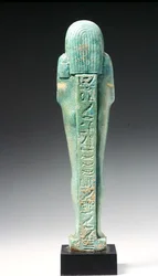 Vista posteriore di una figura di Ushabti per Nakht-Hor-em-heb-mes-em-khereden, Periodo Tardo Dinastico, c.600 a.C. (faience)
