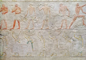 Rilievo che raffigura persone che portano offerte di cibo, dalla Mastaba di Akhethotep, Antico Regno, c.2400 a.C.