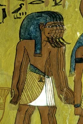 Antico Egitto, dipinto murale, Dei che accompagnano Ra sulla barca solare, Tomba di Sennedjem, Tebe
