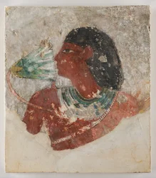 Pittura di un uomo che annusa un fiore di loto, 1479-1390 a.C. circa (calcare, gesso, pigmento)