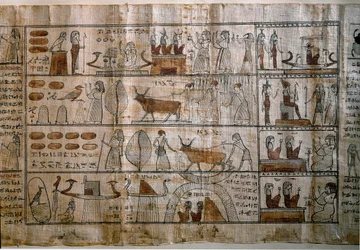 Antichità egiziana: i Campi Elisi. Papiro di un Libro dei Morti. Periodo tolemaico. Museo Egizio, Torino