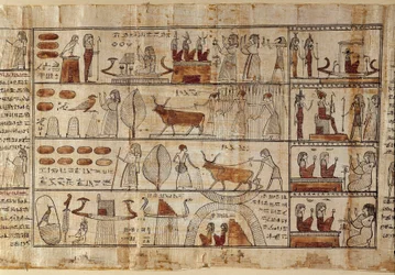 Antichità egiziane: i Campi Elisi. Pittura su papiro dal Libro dei Morti. Periodo tolemaico. Museo Egizio, Torino