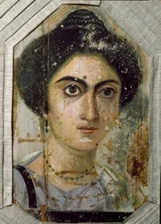 Antichità egizia: ritratto funerario di una donna. Pittura su legno. Fine del II secolo. Da Fayum in Egitto