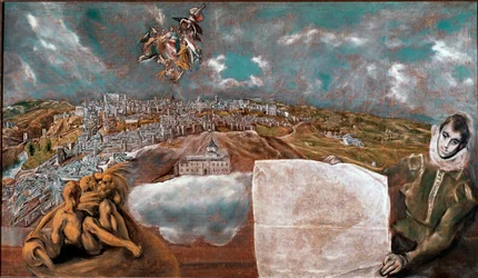 Veduta della città di Toledo in Spagna e il piano sottostante a destra. Dipinto di El Greco. 1608-1614. Toledo, Museo del Greco