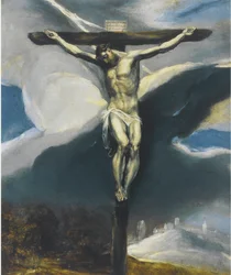 Cristo in croce in un paesaggio